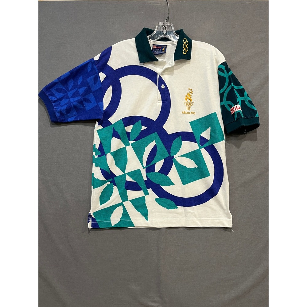 Vintage Hanes 1996 Atlanta Olympics Polo Shirt Mens Small White Made in USA